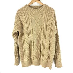 Aelfric Eden Sweater Medium Womens Brown Cable Knit Pullover Fisherman Preppy